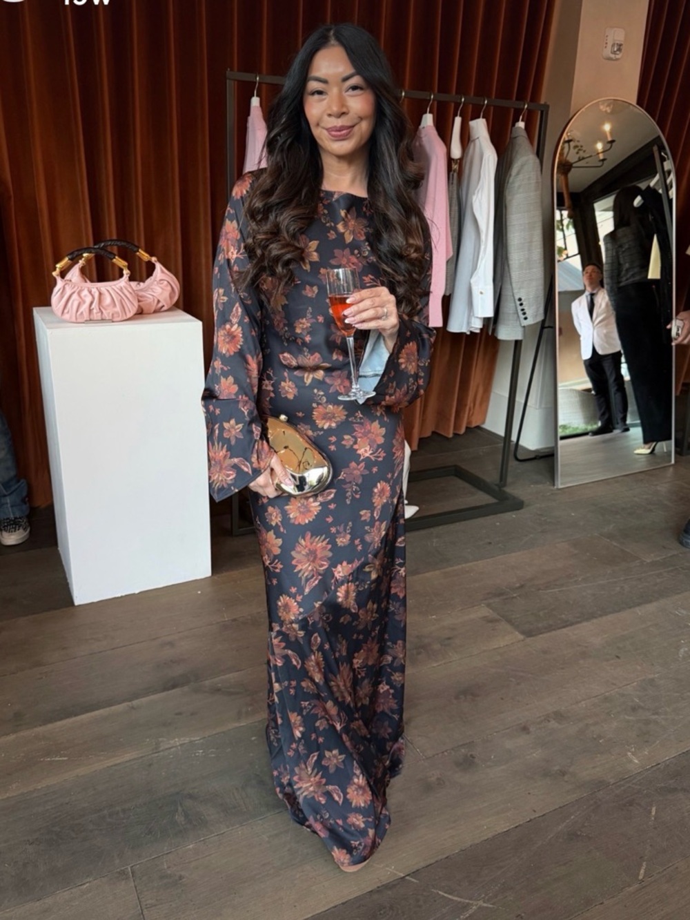 Vici Black Maxi Dress with Copper Floral Print